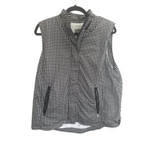 Talbots Large Black Gingham Lightweight Vest Jacket Pockets Full Zip #4594